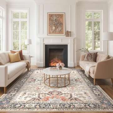 homewill 8x10 Area Rugs for Living Room - Large Carpet Ultra Thin Soft Washable Oriental Vintage Flo...