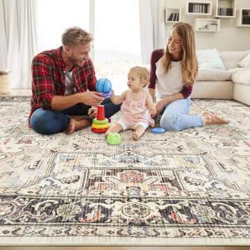 homewill 8x10 Washable Area Rug - Vintage Floral Design