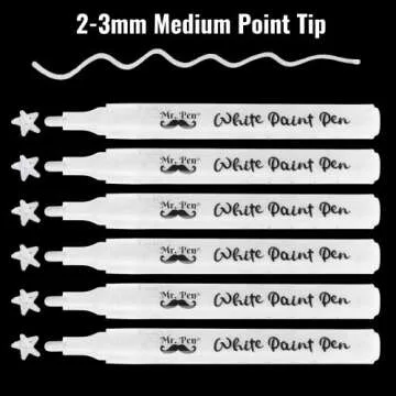 Mr. Pen- White Paint Pen, 6 Pack, Water-Based, Acrylic Paint Marker, White Paint Marker, White Pens for Art, White Markers for Black Paper, White Paint Pen Medium Tip, White Fabric Pen