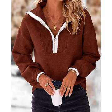 BTFBM Women's 2024 Fall Winter Half Zip Pullover Sweaters Casual V Neck Long Sleeve Ribbed Knit Loos...