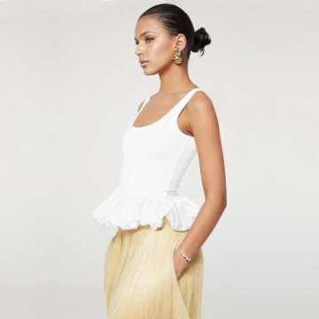 Ngdcseo Tank Going Out Crop Tops for Women Sleeveless Ruffle Hem Casual Backless Fashion Solid Crop ...