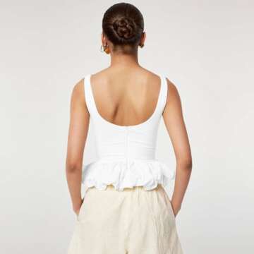 Ngdcseo Tank Going Out Crop Tops for Women Sleeveless Ruffle Hem Casual Backless Fashion Solid Crop Tank Top (US, Alpha, Medium, Regular, Regular, White)