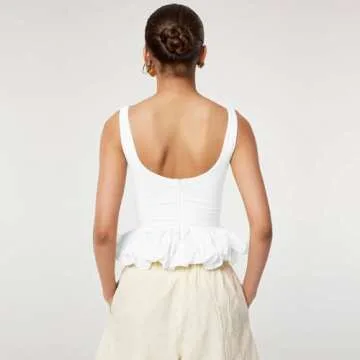 Ngdcseo Tank Going Out Crop Tops for Women Sleeveless Ruffle Hem Casual Backless Fashion Solid Crop Tank Top (US, Alpha, Medium, Regular, Regular, White)