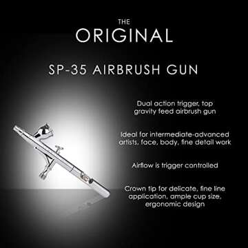 TEMPTU Gravity Feed Airbrush, SP-35 Dual Action Airbrush Gun | Push-and-Pull Trigger | Professional Airbrush For Face, Body & Fine Detail Work | Includes Storage Case