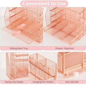 Youbetia 5 Tier Paper Letter Tray Organizer with Mesh File Holder, Desk Accessories & Workspace Desk...