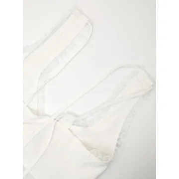 Remidoo Women's Sexy Lace Trim Open Front Self Tie Cami Crop Top White Large