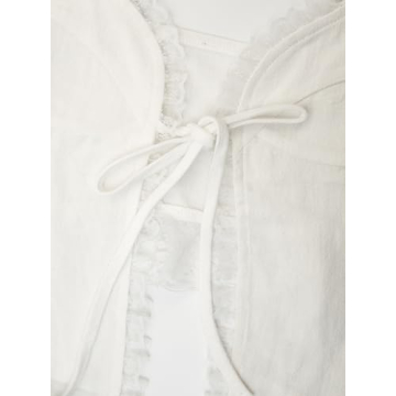 Remidoo Women's Sexy Lace Trim Open Front Self Tie Cami Crop Top White Large