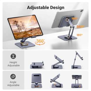 UGREEN Tablet Stand for Desk Swivel with 360° Rotating Base Tablet Holder Aluminum Portable Stand A...