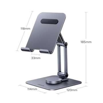 UGREEN Tablet Stand for Desk Swivel with 360° Rotating Base Tablet Holder Aluminum Portable Stand Adjustable Home Office Accessories Compatible with iPad Pro 11 Air Mini 6 5 Grey