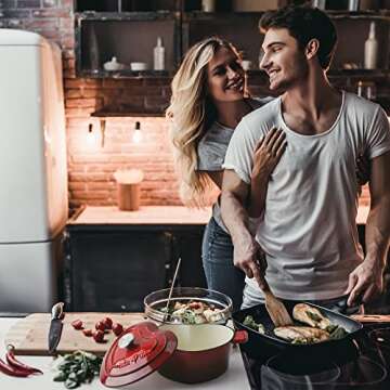 MIAMIO - Enameled Cast Iron Dutch Oven (3.2 Quart, 10 Inch) in Heart Shape Non Stick Pot/Gift for Ch...