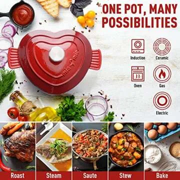MIAMIO - Enameled Cast Iron Dutch Oven (3.2 Quart, 10 Inch) in Heart Shape Non Stick Pot/Gift for Christmas, Suitable for All Heat Types + Oven