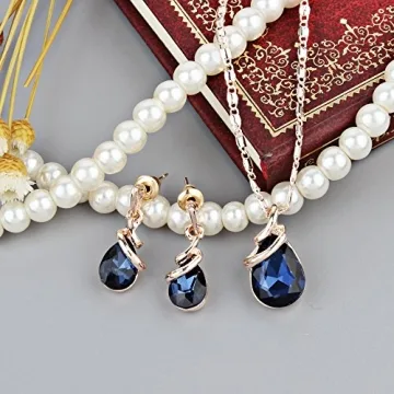 COLORFUL BLING Teardrop Rose Gold Jewelry Set