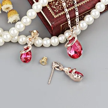 COLORFUL BLING Teardrop Rose Gold Jewelry Set