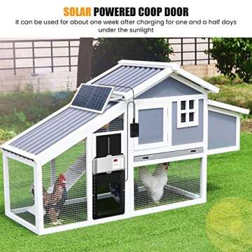 Solar Powered Chicken Coop Door, Automatic Chicken Coop Door with Light Sensor, Timer and Remote Con...