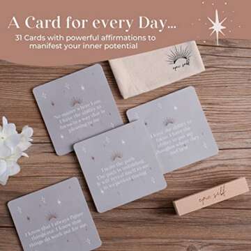 Positive Affirmation Cards for Women | 31 Unique Motivational Cards with Wooden Block Desk Stand | P...
