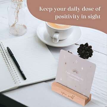 Positive Affirmation Cards for Women | 31 Unique Motivational Cards with Wooden Block Desk Stand | Powerful Mindfulness Daily Quotes for Self Care, Stress Relief, Self Love, and Meditation