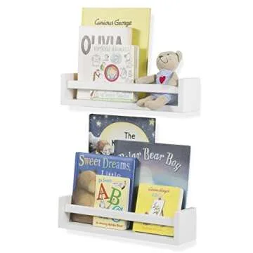 Wallniture Set of 2 Nursery Room Wood Floating Wall Shelves White