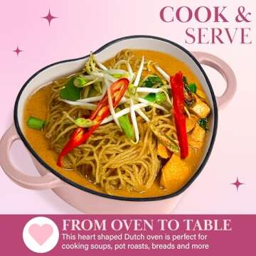 Paris Hilton Enameled Cast Iron Dutch Oven Heart-Shaped Pot with Lid, Dual Handles, Works on All Stovetops, Oven Safe to 500°F, 4-Quart, Pink