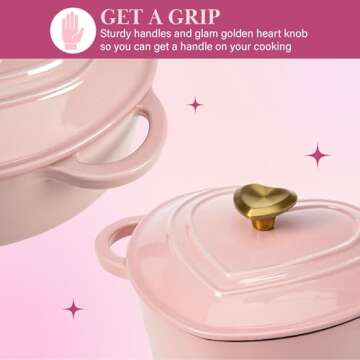 Paris Hilton Enameled Cast Iron Dutch Oven Heart-Shaped Pot with Lid, Dual Handles, Works on All Stovetops, Oven Safe to 500°F, 4-Quart, Pink