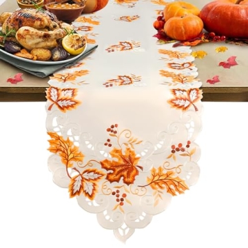 Thanksgiving Table Runner - Embroidered Maple Leaves Table Décor for Autumn