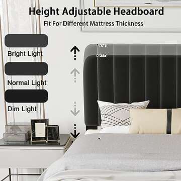 Stylish Jotoa Queen Velvet Bed Frame with Adjustable Headboard