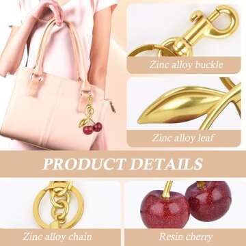 LXCSYXJ Cherry Keychain, Glitter Cherry Bag Charm with Key Ring and Clip - Cute Cherry Charm Versati...
