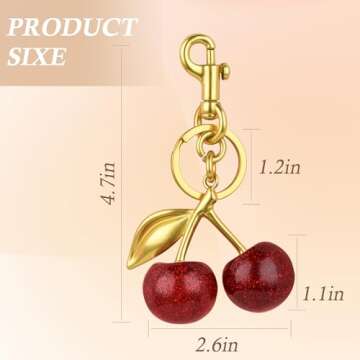 LXCSYXJ Cherry Keychain, Glitter Cherry Bag Charm with Key Ring and Clip - Cute Cherry Charm Versatile Cherry Charm for Handbag, Purse, Birthday, Valentine's Day Christmas Gift
