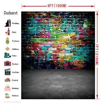 Dudaacvt Graffiti Photography Backdrop, 5x7 ft Colorful Brick Wall Vintage Cement Floor Backdrop for...
