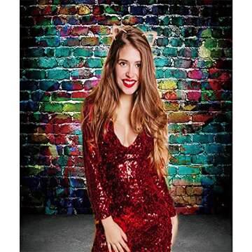 Dudaacvt Graffiti Photography Backdrop, 5x7 ft Colorful Brick Wall Vintage Cement Floor Backdrop for Studio Props Photo Background