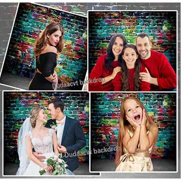 Dudaacvt Graffiti Photography Backdrop, 5x7 ft Colorful Brick Wall Vintage Cement Floor Backdrop for Studio Props Photo Background