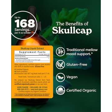 Herb Pharm Certified Organic Skullcap Liquid Extract for Nervous System Support, Organic Cane Alcoho...