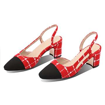 MIRAAZZURRA Women Sling Back Pumps Chunky Heels Sexy Splicing Round Toe Casual Wedding Shoes for Wom...