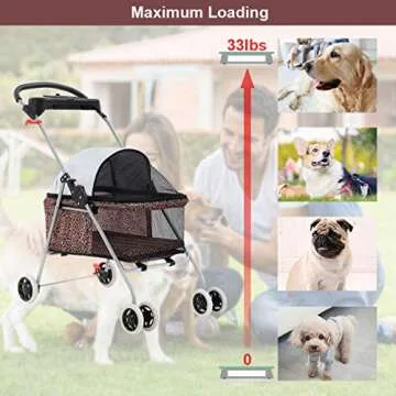 BestPet Pet Stroller 4 Wheels Posh Folding Waterproof Portable Travel Cat Dog Stroller with Cup Holder (Leopard Skin)