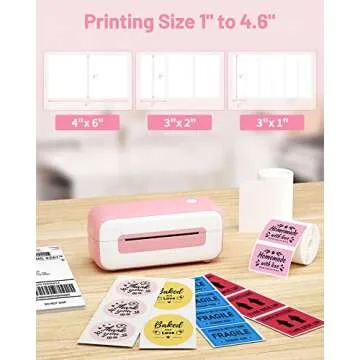 Phomemo PM-246S USB Pink Label Printer, Thermal Label Printer for Shipping Packages & Small Business, Shipping Label Printer Compatible with Amazon, Shopify, Etsy, Ebay, FedEx, USPS