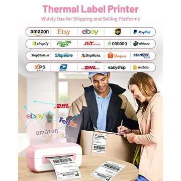 Phomemo PM-246S USB Pink Label Printer, Thermal Label Printer for Shipping Packages & Small Business, Shipping Label Printer Compatible with Amazon, Shopify, Etsy, Ebay, FedEx, USPS