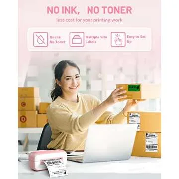 Phomemo PM-246S USB Pink Label Printer, Thermal Label Printer for Shipping Packages & Small Business, Shipping Label Printer Compatible with Amazon, Shopify, Etsy, Ebay, FedEx, USPS