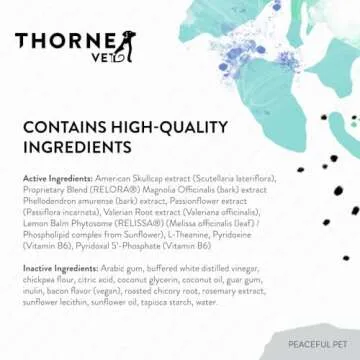 ThorneVet Peaceful Pet Calming Chews for Dogs & Cats - Soft Chews with Calming Nutrients & Botanicals to Support a Healthy Nervous System - Bacon Flavor Dog Treats with Amino Acids & Vitamins - 90 ct