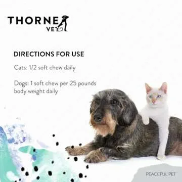 ThorneVet Peaceful Pet Calming Chews for Dogs & Cats - Soft Chews with Calming Nutrients & Botanicals to Support a Healthy Nervous System - Bacon Flavor Dog Treats with Amino Acids & Vitamins - 90 ct