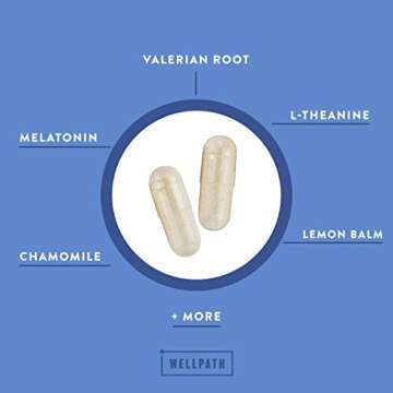 WellPath Rest Valerian Root Sleep Aid for Adults with Melatonin & L-Theanine | Natural & Herbal Sleeping Pills with Extra Strength | | 5-HTP, Lemon Balm, Chamomile, 60 Ct