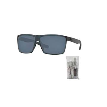 Costa Del Mar Rincon 6S9018 901805 63MM 156 Matte Smoke Crystal/Grey 580P Plastic Polarized Rectangular Sunglasses for Men + BUNDLE with Designer iWear Eyewear Kit