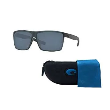 Costa Del Mar Rincon 6S9018 901805 63MM 156 Matte Smoke Crystal/Grey 580P Plastic Polarized Rectangular Sunglasses for Men + BUNDLE with Designer iWear Eyewear Kit