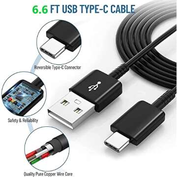 Type C Charger Fast Charging with USB C Cable Cord 6ft Charger Suitable for Samsung Galaxy Phone S10/S10e/S10+/S9/S9+/S8/S8+/S23/S22/S21/S20/Note 20/Note 10/Note 9/S25/s25+/S24/S24+/S24 Ultra Charger
