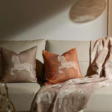 Croker Horse 18x18'' Inches Premium Throw Pillow Cushion Cover - Beige Horse Pattern Wool Cashmere Style Couch Sofa Pillow Covers for Living Room Bedroom