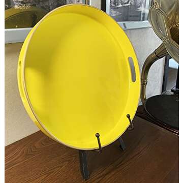 Zosenley Decorative Tray, Round Plastic Tray with Handles, Modern Vanity Tray and Serving Tray for Ottoman, Coffee Table, Kitchen and Bathroom, Size 13” (Yellow)
