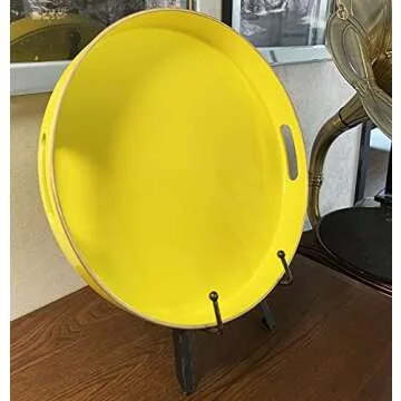 Zosenley Decorative Tray, Round Plastic Tray with Handles, Modern Vanity Tray and Serving Tray for Ottoman, Coffee Table, Kitchen and Bathroom, Size 13” (Yellow)