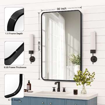 CKCY Black Bathroom Mirror 30x40, Large Mirror 30 x 40 Inch for Wall, Thicken Metal Frame Mirror 40x...