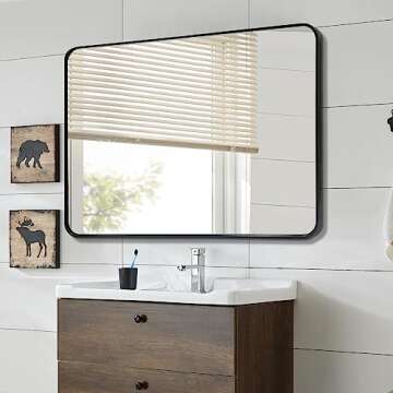 CKCY Black Bathroom Mirror 30x40, Large Mirror 30 x 40 Inch for Wall, Thicken Metal Frame Mirror 40x30 Wall Mounted Decor Mirror 30 by 40 Rectangle Hanging Horizontal or Vertical