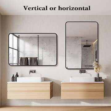 CKCY Black Bathroom Mirror 30x40, Large Mirror 30 x 40 Inch for Wall, Thicken Metal Frame Mirror 40x30 Wall Mounted Decor Mirror 30 by 40 Rectangle Hanging Horizontal or Vertical