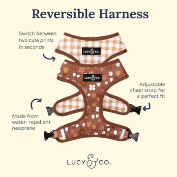 Lucy & Co. Cute Reversible Dog Harness Walking Halter - Best Designer Pet Harnesses for XS - XL Dogs...