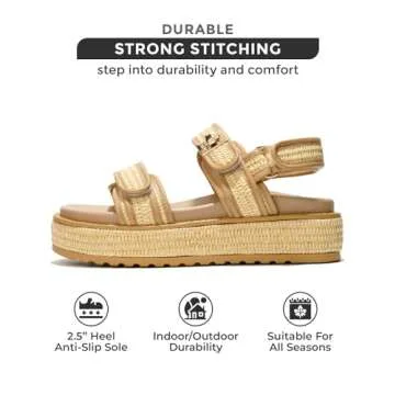 Project Cloud Platform Sandals Women Footwear - Memory Foam & Comfortable Adjustable Strap Ladies Wedges - Non Slip Fashion Beach Sandals for Women 2025 (Ginevra, Raffia, 6.5)